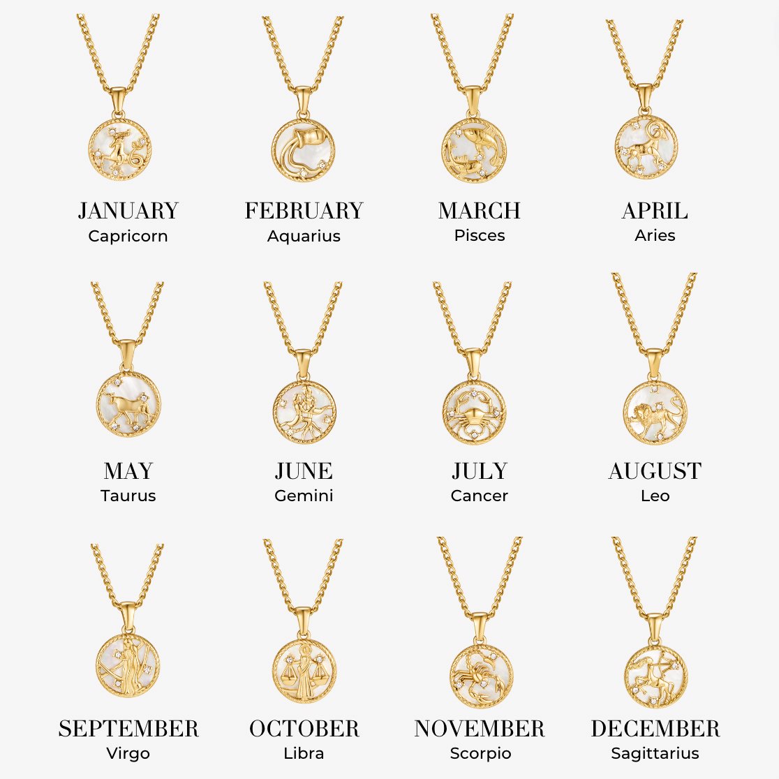 White Shell Zodiac Coin Necklace